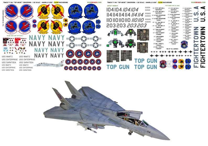 1:32 Decals for "Top Gun" F-14A Tomcat Conversion (F-14 VF-1 VF-213 VFA-213)