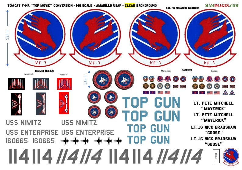 1:18 Decals for "Top Movie" F-14A Tomcat Conversion - G.I.Joe Sky Striker