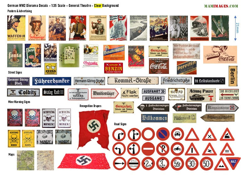 1:35 Scale German WW2 Diorama Decals (Posters, Street Signs, Tank Slogans)