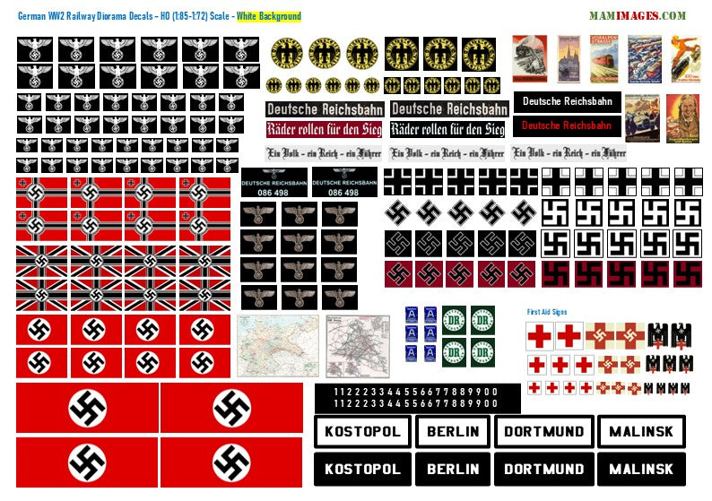 HO/OO (1:85-1:76) Scale German WW2 Railway Diorama Decals / Stickers