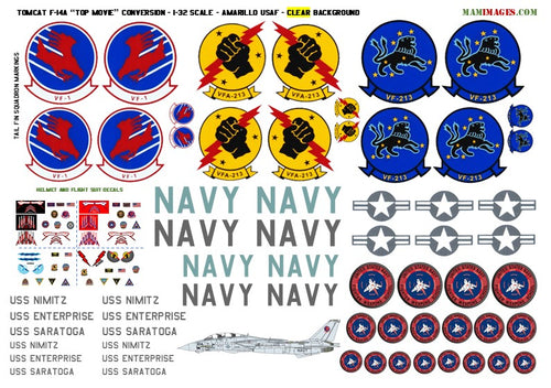 1:32 Decals for "Top Gun" F-14A Tomcat Conversion (F-14 VF-1 VF-213 VFA-213)
