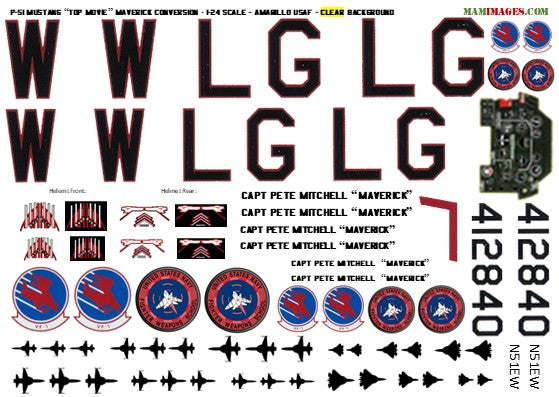 1:24 Decals for "Top Gun" Maverick P-51 Mustang Conversion