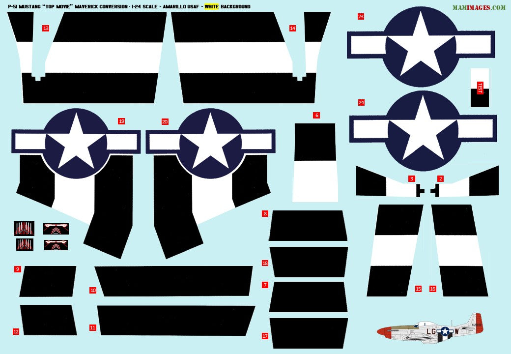 1:24 Decals for "Top Gun" Maverick P-51 Mustang Conversion