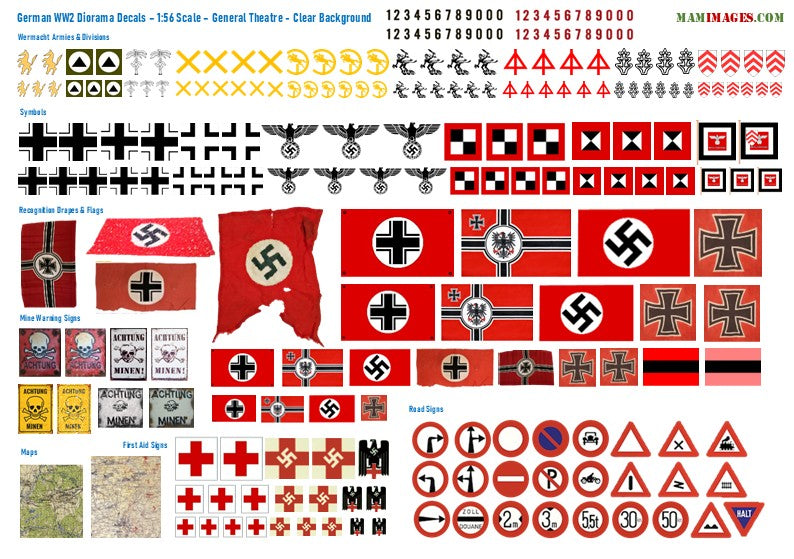1:56 Scale German WW2 Diorama Decals (Posters, Street Signs, Tank Slogans)