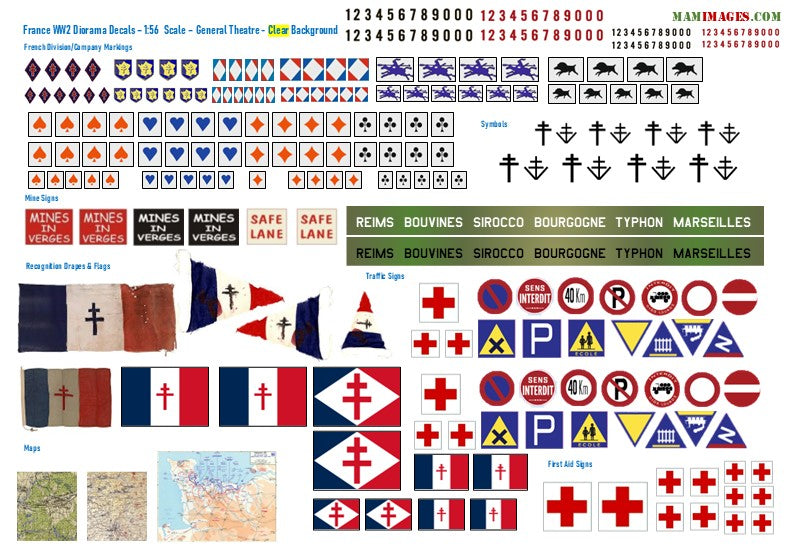 1:56 Scale French WW2 Diorama Decals (Posters, Street Signs, Tank Slogans)