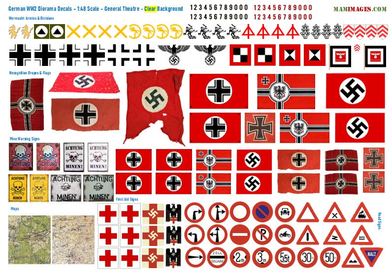 1:48 Scale German WW2 Diorama Decals (Posters, Street Signs, Tank Slogans)