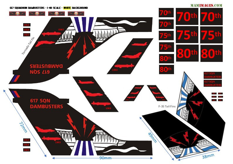 1:48 617 Squadron Dambusters 80th Tribute Decals - Tornado, F-35, Lancaster