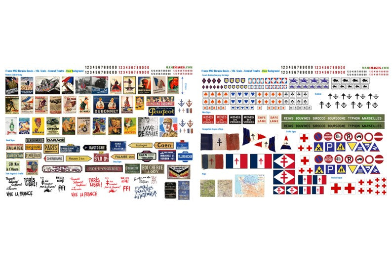 1:56 Scale French WW2 Diorama Decals (Posters, Street Signs, Tank Slogans)