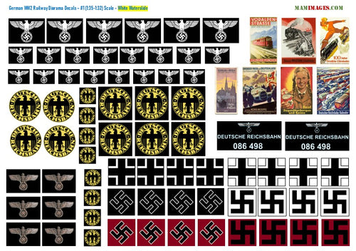 #1 (1:35-1:32) Scale German WW2 Railway Diorama Decals / Stickers
