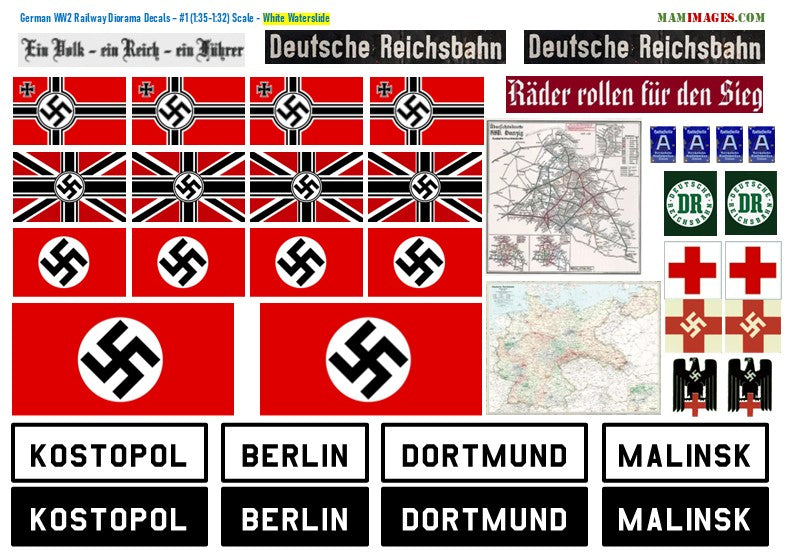 #1 (1:35-1:32) Scale German WW2 Railway Diorama Decals / Stickers
